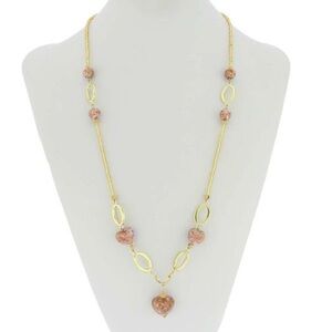 Gold and Pink Heart Necklace